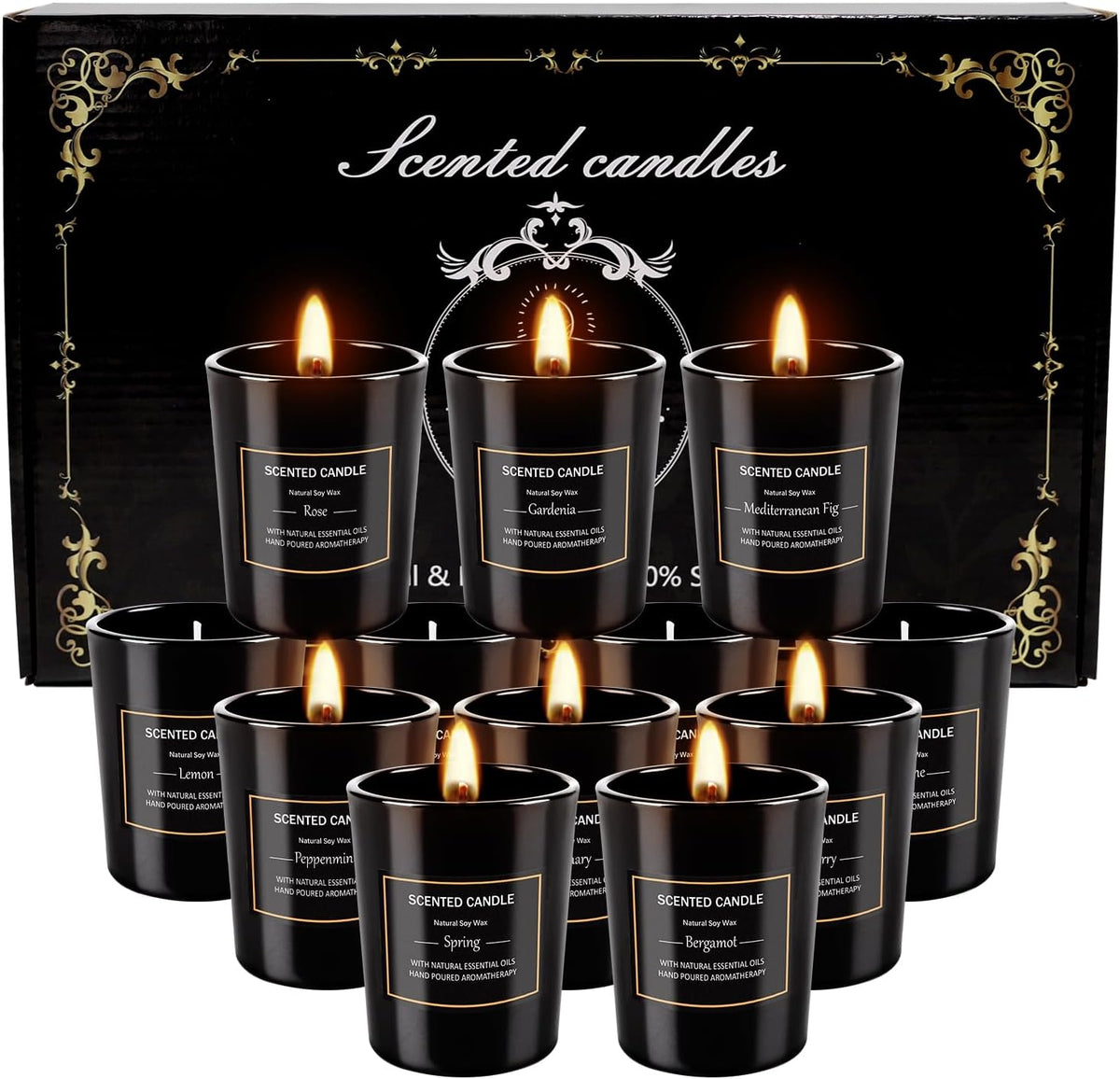 12 Pack Scented Black Candles Gift Set for Dad, Soy Wax Aromatherapy Candles for Home, 12 Masculine Fragrances, Gift from Daughter/Son for June Holiday, Stress Relief & Relaxation for Men