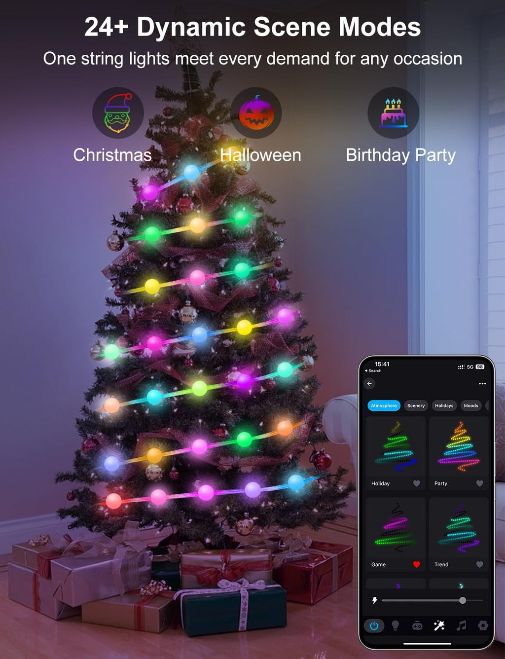 Smart Color Changing Globe String Lights APP Control for Bedroom Christmas