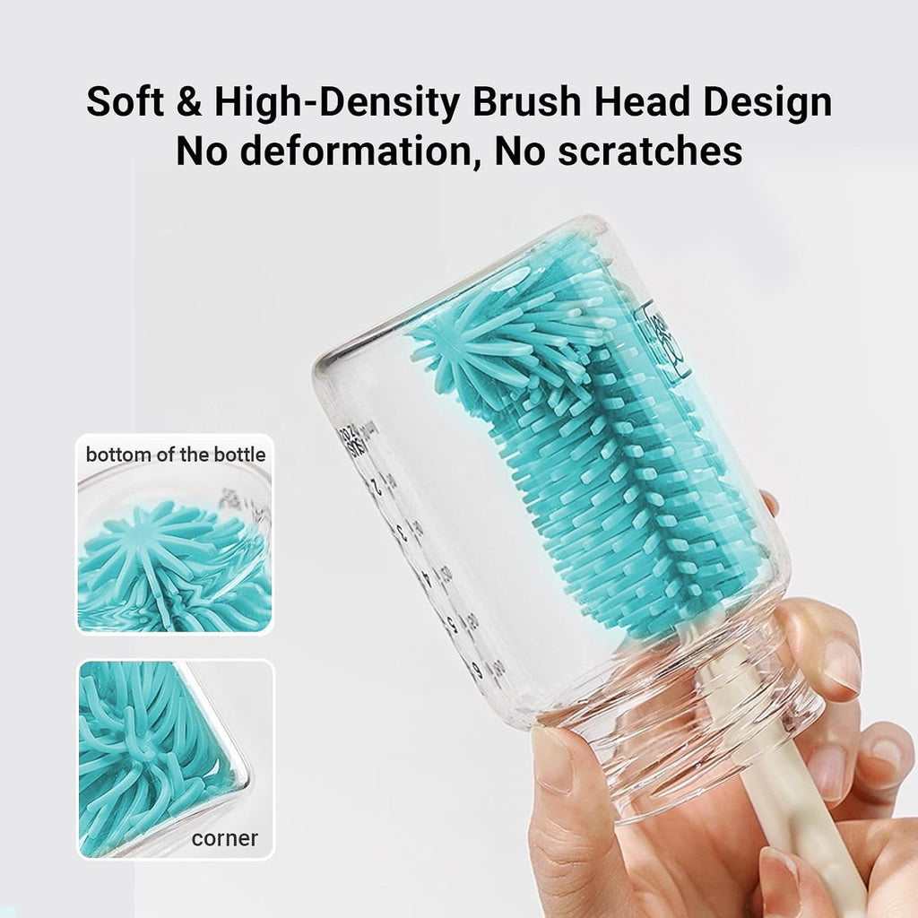 Aynmer Baby Bottle Brush Cleaner Set - 10 In 1 Travel Bottle Cleaning Brush Kit with Silicone Bottle Brush, Nipple Brush, Soap Dispenser, Portable Drying Rack, Breast Pump & Bottle Cleaning Kit -Green