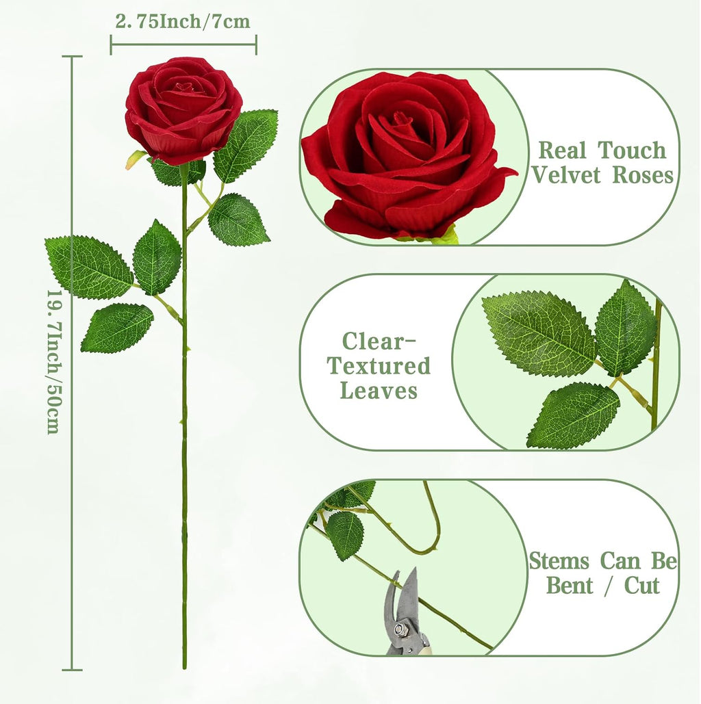 Waipfaru 50 Pcs Red Roses with Baby Breath