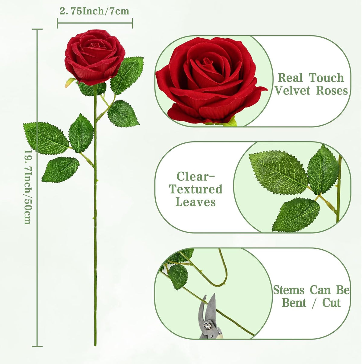 Waipfaru 50 Pcs Red Roses with Baby Breath