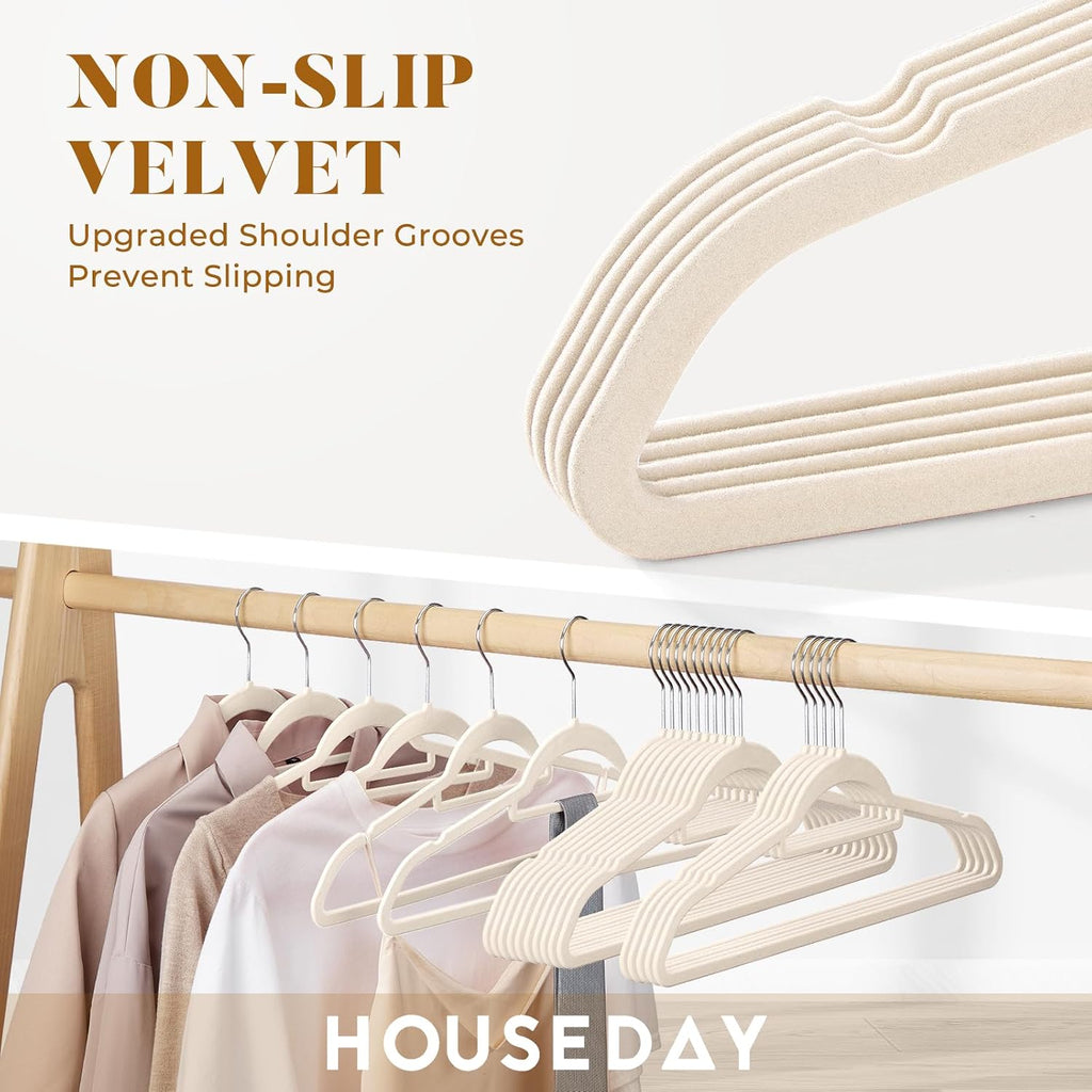 HOUSE DAY Velvet Hangers with Tie Bar 60 Pack, Clothes Hanger Non-Slip