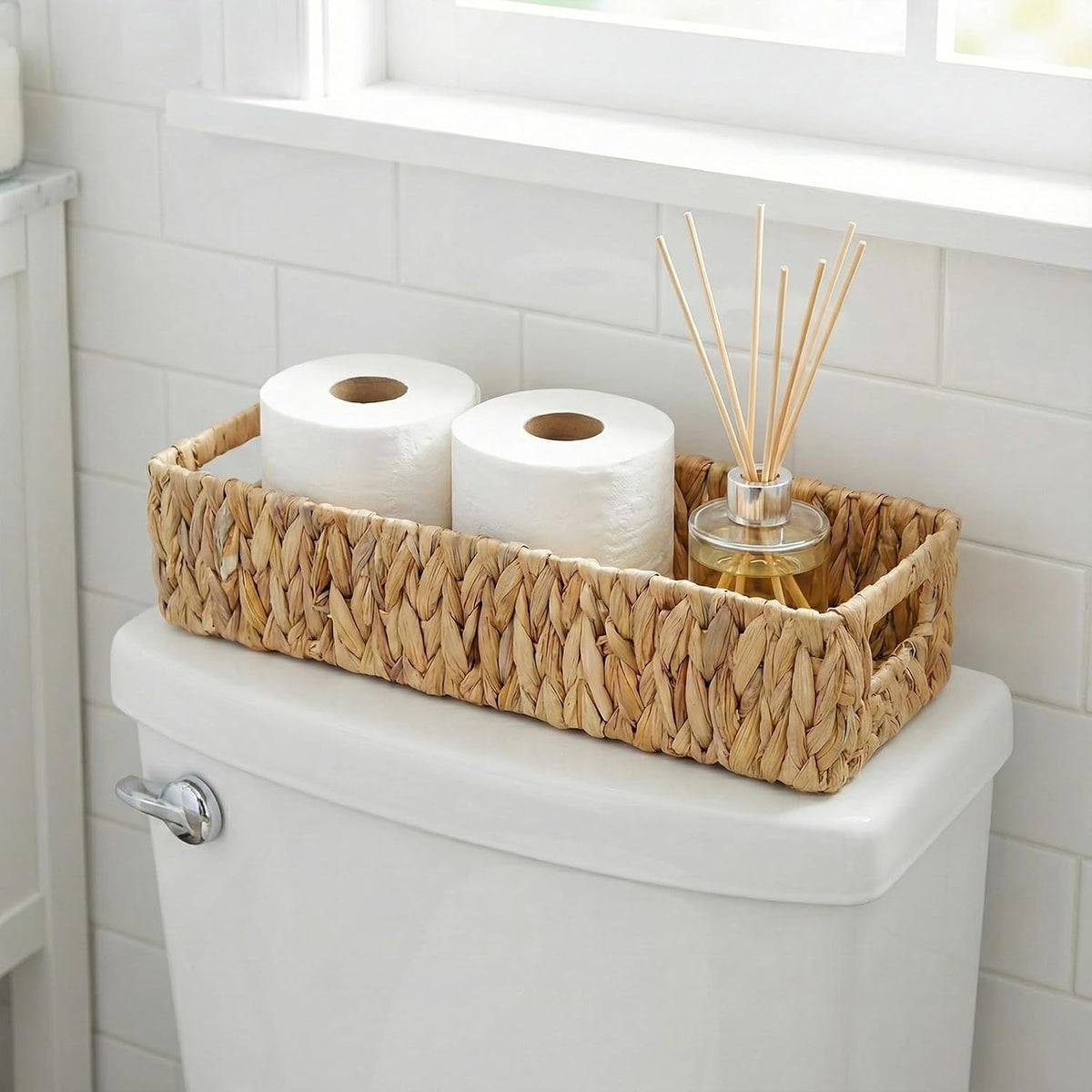 Toilet Paper Storage Basket for Bathroom Wicker Toilet Tank Basket Set of 2