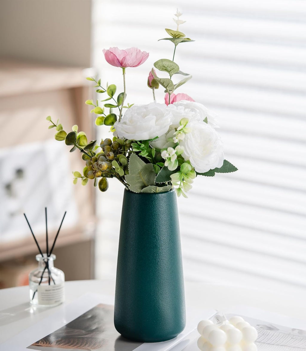 Simple Boho Ceramic Flower Vase for Home Decor (Green,Big)