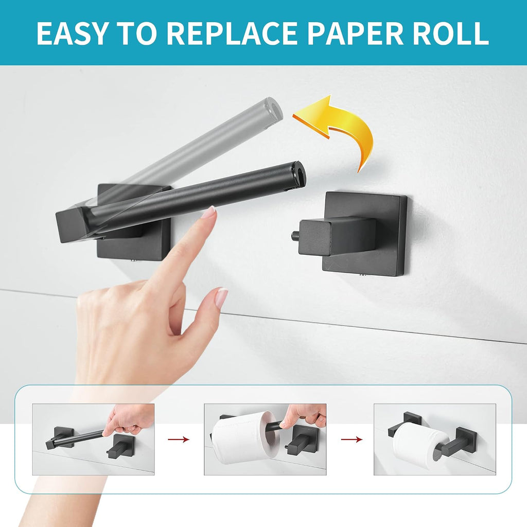 WOLIBEER Black Toilet Paper Holder, Matte Bathroom Toilet Roll Holder, Double Post Pivoting Modern Tissue Hanger Wall Mount for Bath Toilet Kitchen Stainless Steel