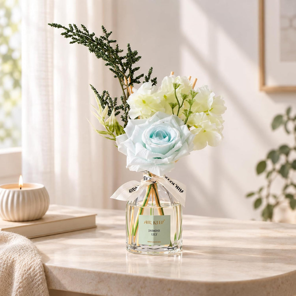 Airkeep Jasmine Lily Flower Reed Diffuser Set, 4.06 fl oz