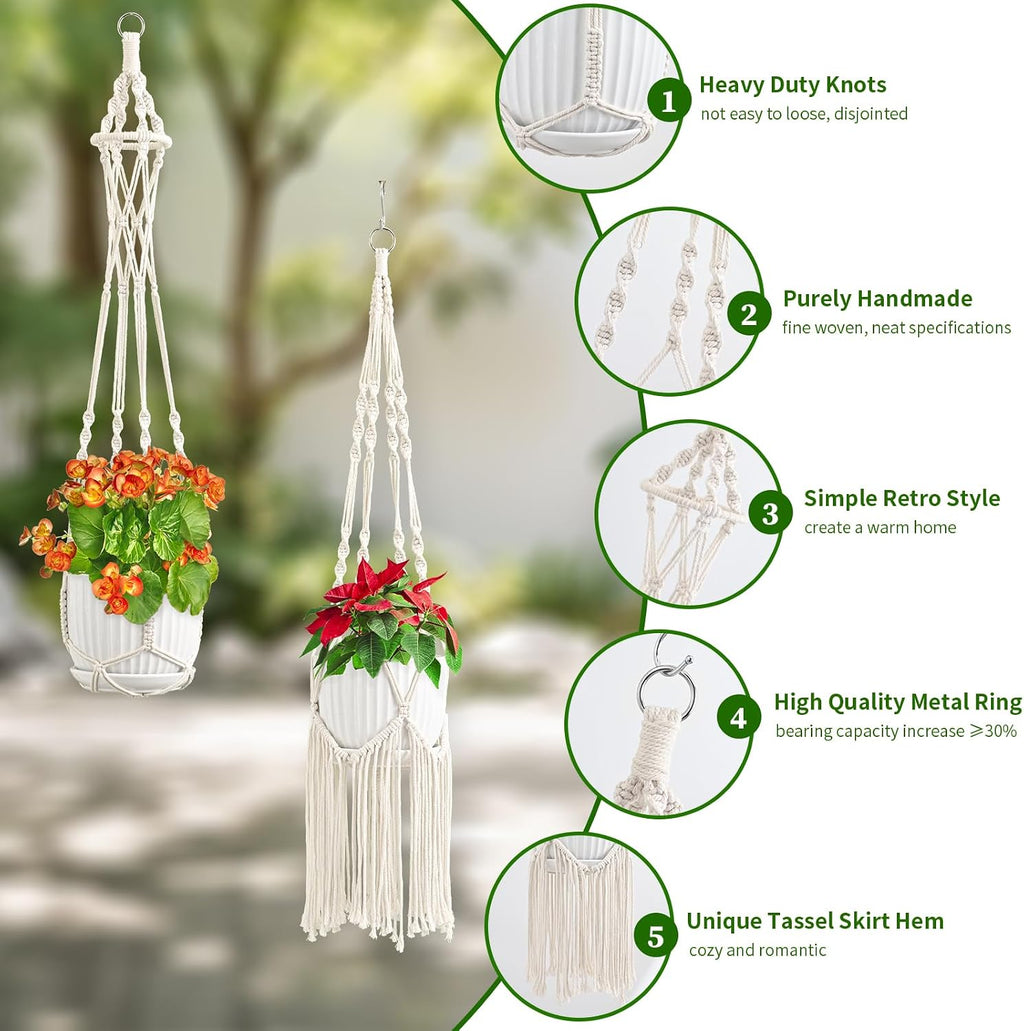 Macrame Plant Hangers, 6Pack Hanging Plant Holders Indoor, Ivory