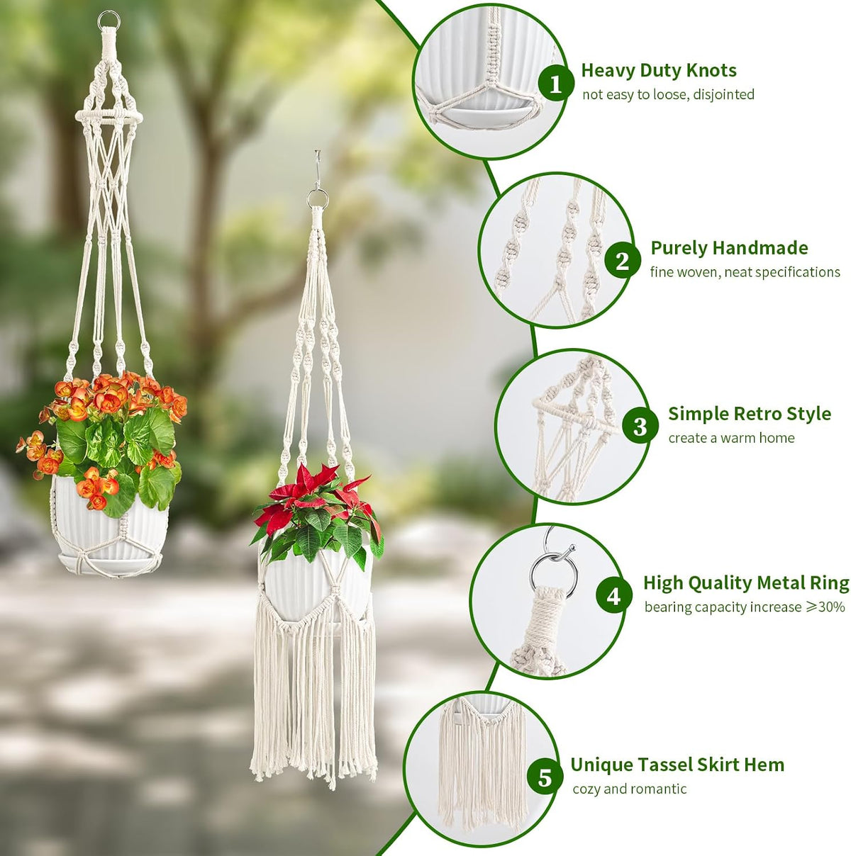 Macrame Plant Hangers, 6Pack Hanging Plant Holders Indoor, Ivory