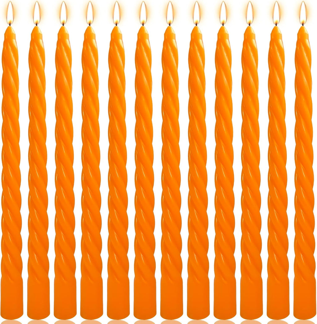 12 Pack 10 x 0.87 Inch Orange Twisted Taper Candles,
