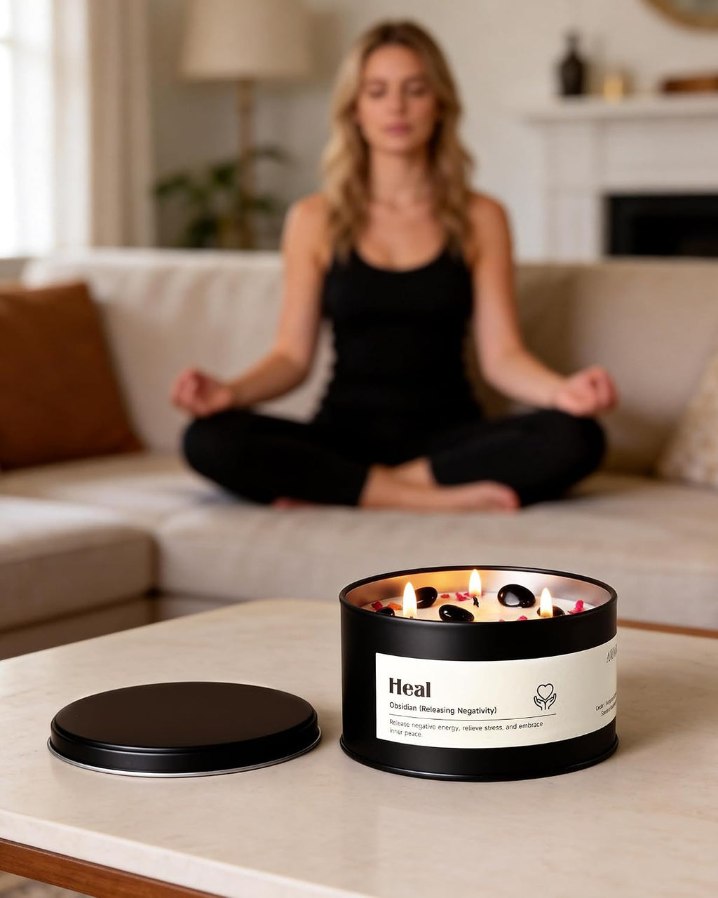 AOOVOO Obsidian Crystal Candle - 12oz Heal Candle for Releasing Negativity