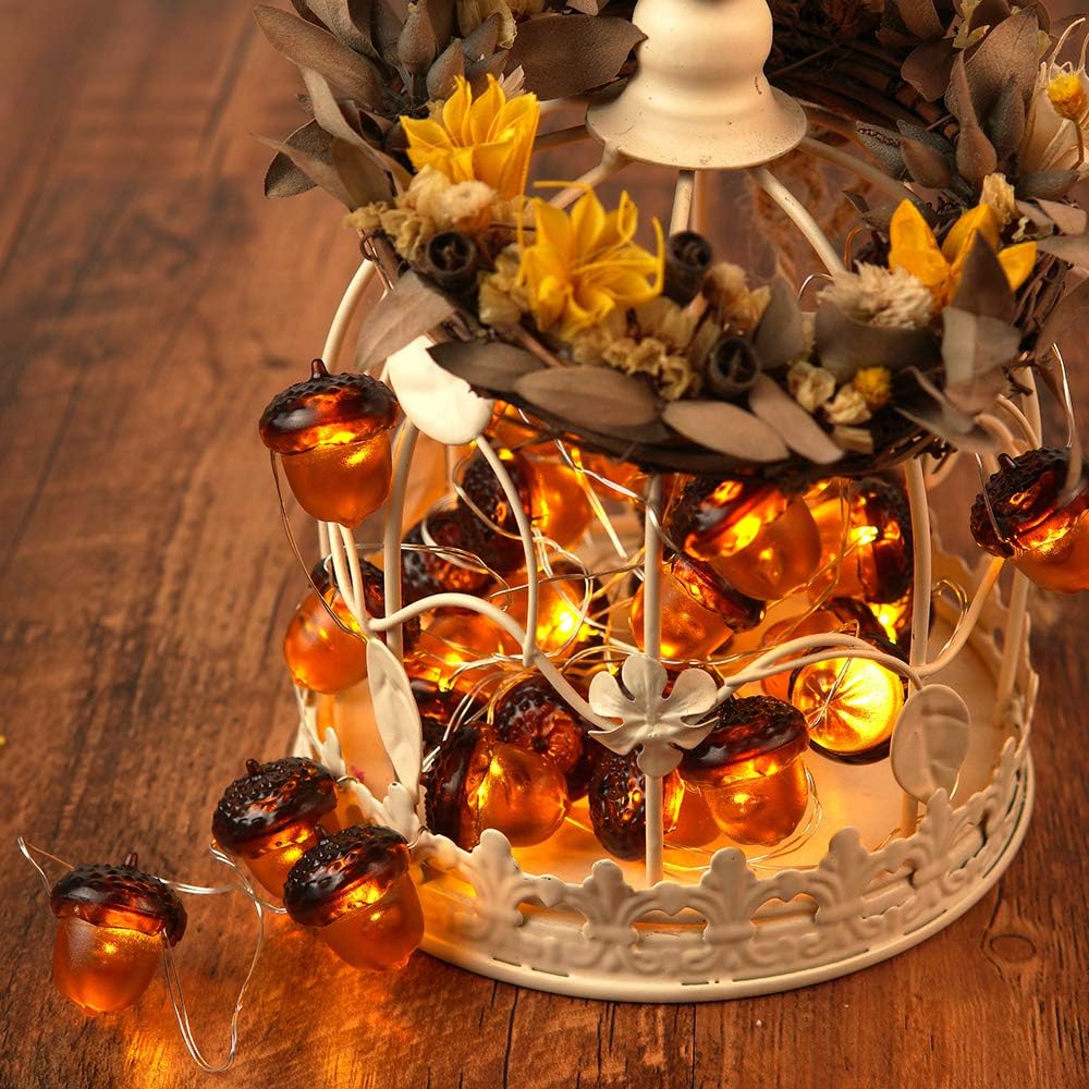 3D Acorn Fall Decor Harvest String Lights Battery Powered with Remote