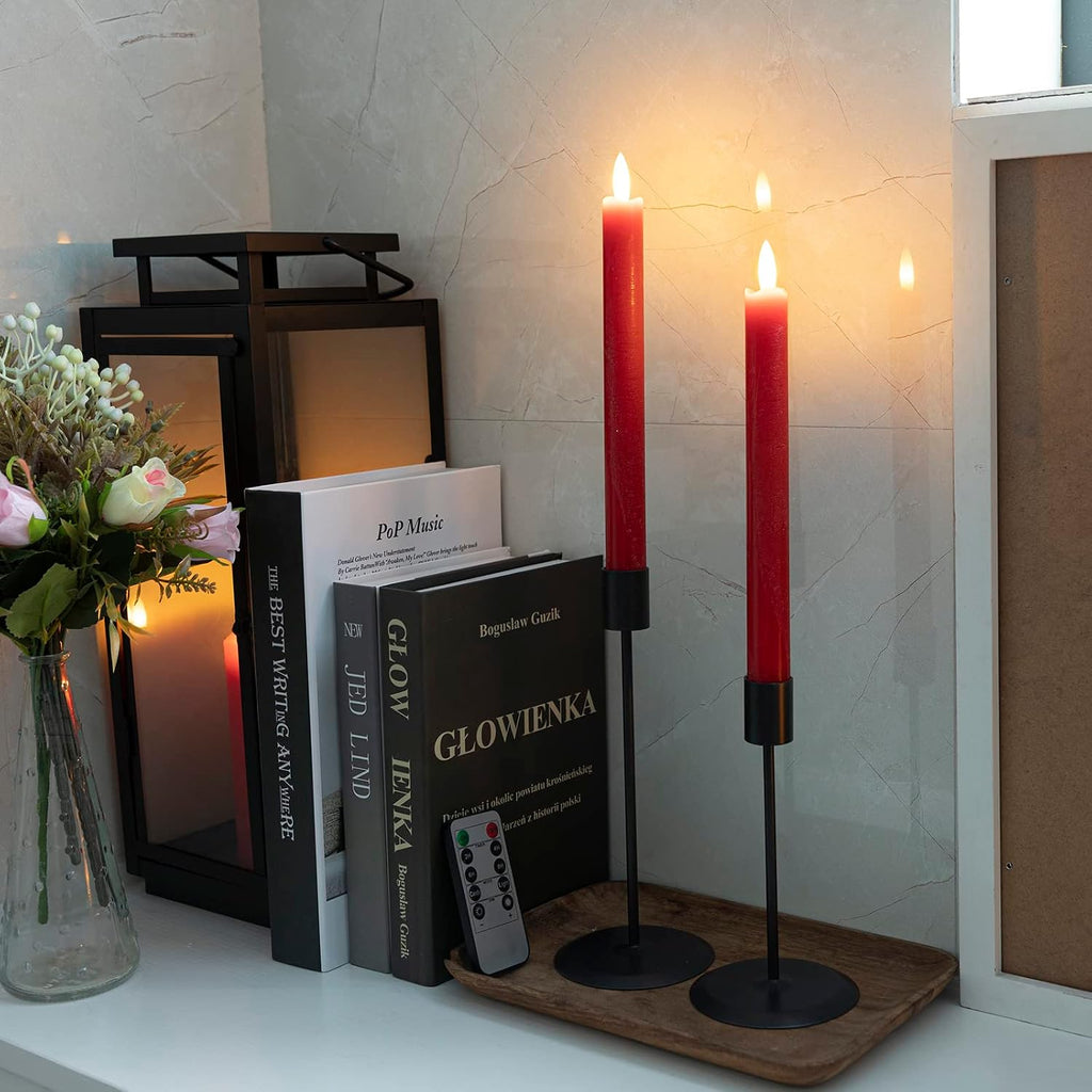 JOIONE Red Flameless Taper Candles with Remote, 6 Pack Flickering Tapers