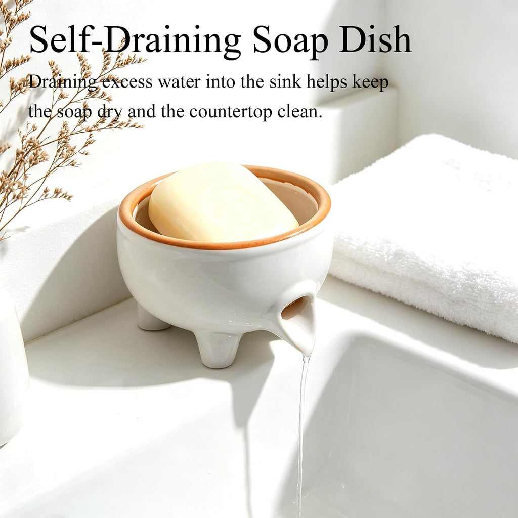 Soap Dish, Self Draining Ceramic Soap Holder for Shower, Bath, Kitchen Sink