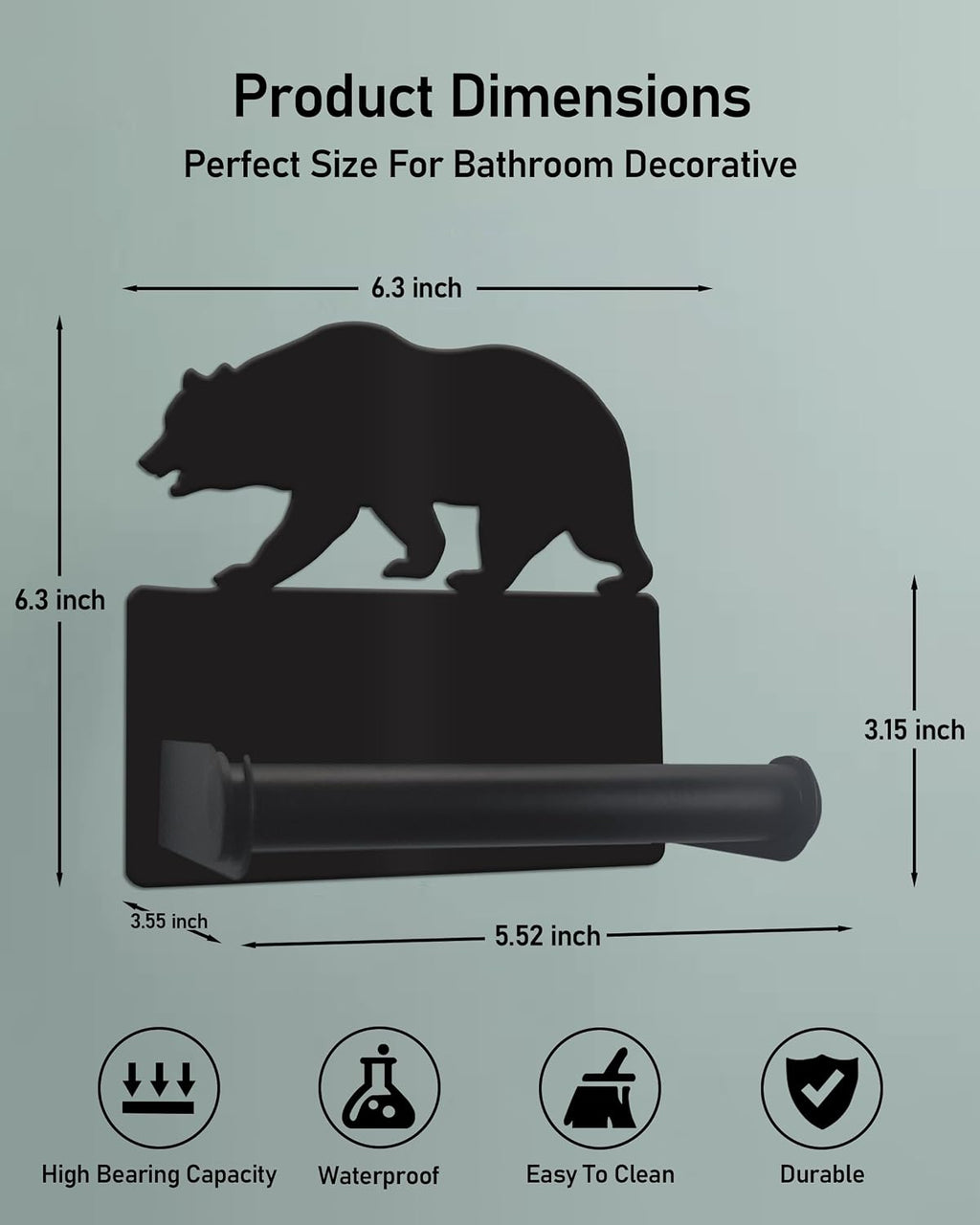 Forest Bear Toilet Paper Holder Wall Mounted, Bathroom Decorative Metal Toilet Paper Mega Roll Holder, Rustproof Matte Black Toilet Paper Roll Dispenser for Kitchen Washroom