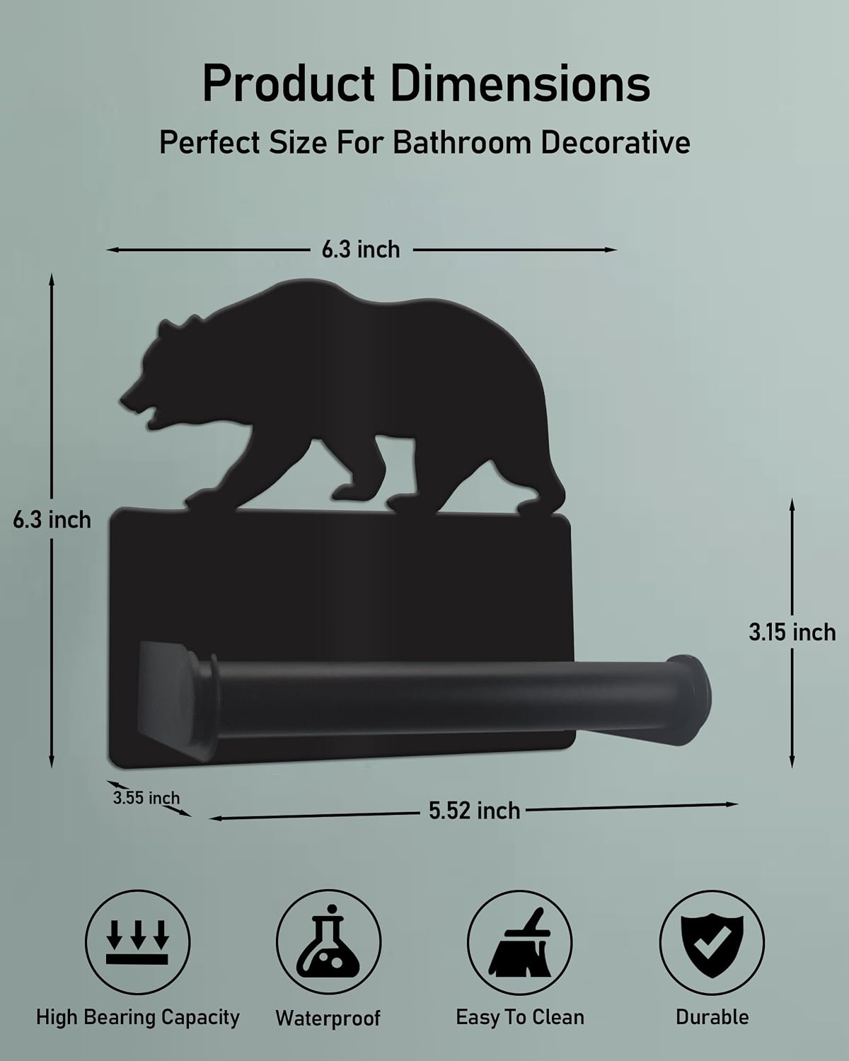 Forest Bear Toilet Paper Holder Wall Mounted, Bathroom Decorative Metal Toilet Paper Mega Roll Holder, Rustproof Matte Black Toilet Paper Roll Dispenser for Kitchen Washroom