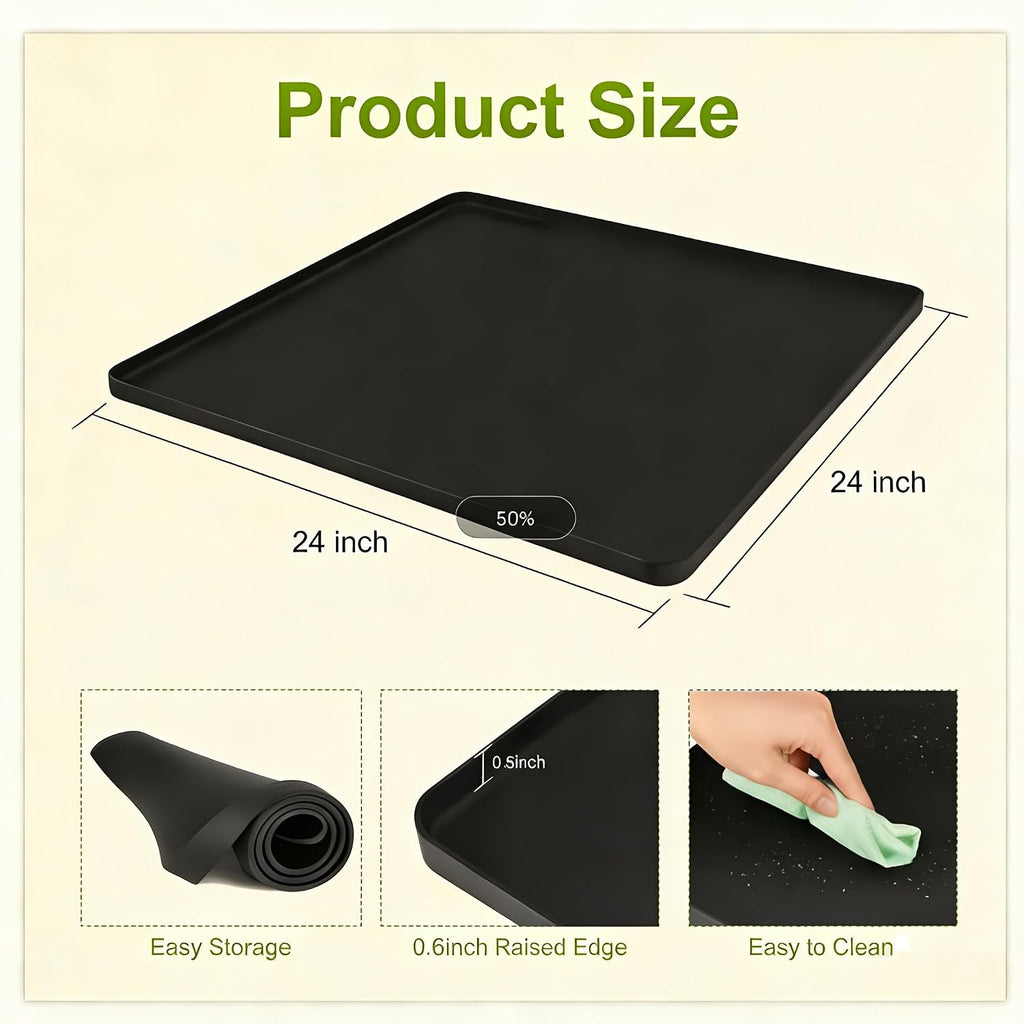 Mini Fridge Mat for Carpet Floor, Leak-Proof 24"X24"X0.6" Silicone Mini Fridge Drip Tray with High Raised Edges for Portable AC, Ice Maker, Washing Machines, Dryer