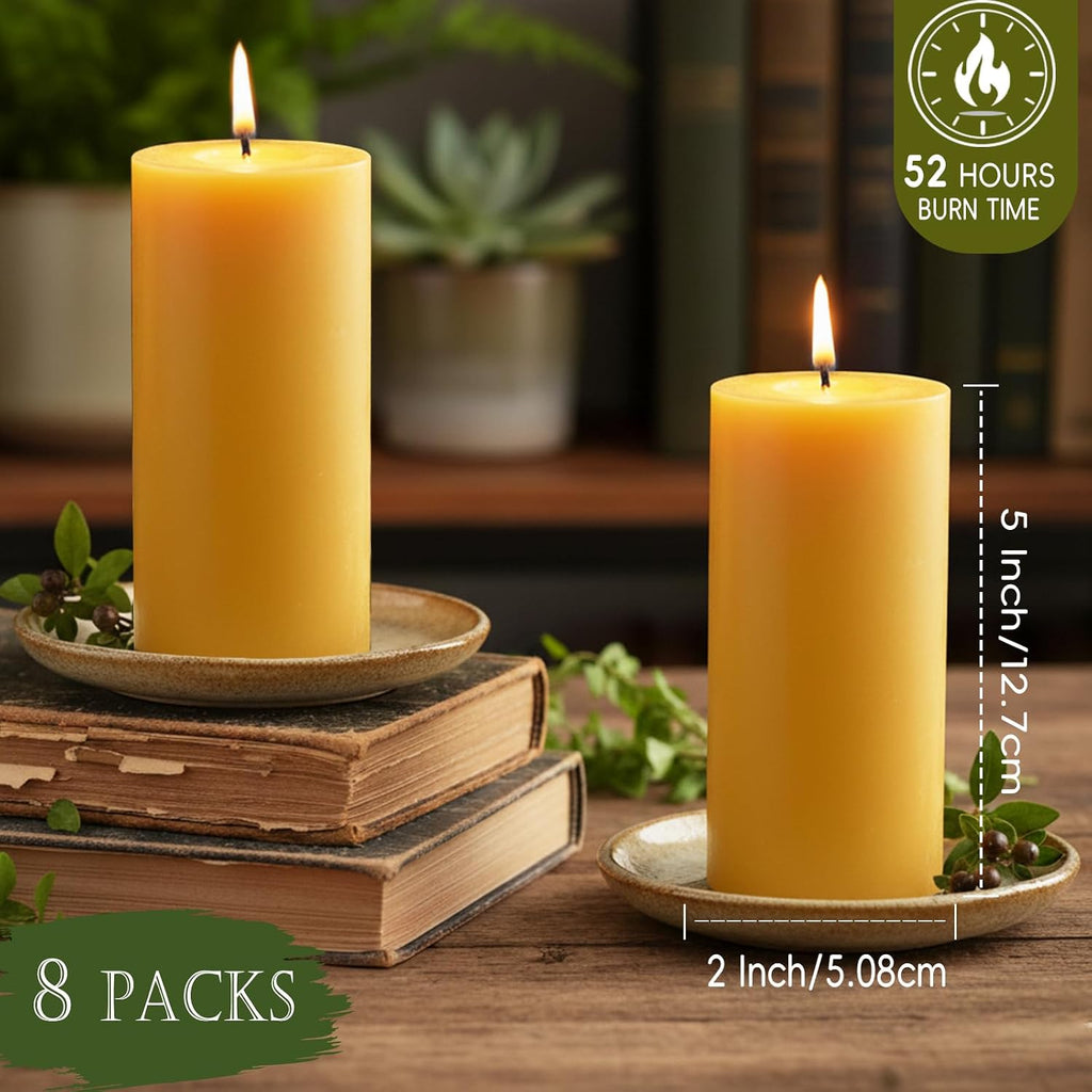 Beeswax Pillar Candles 2x5 Inch 8 Pack, Unscented Bee Wax