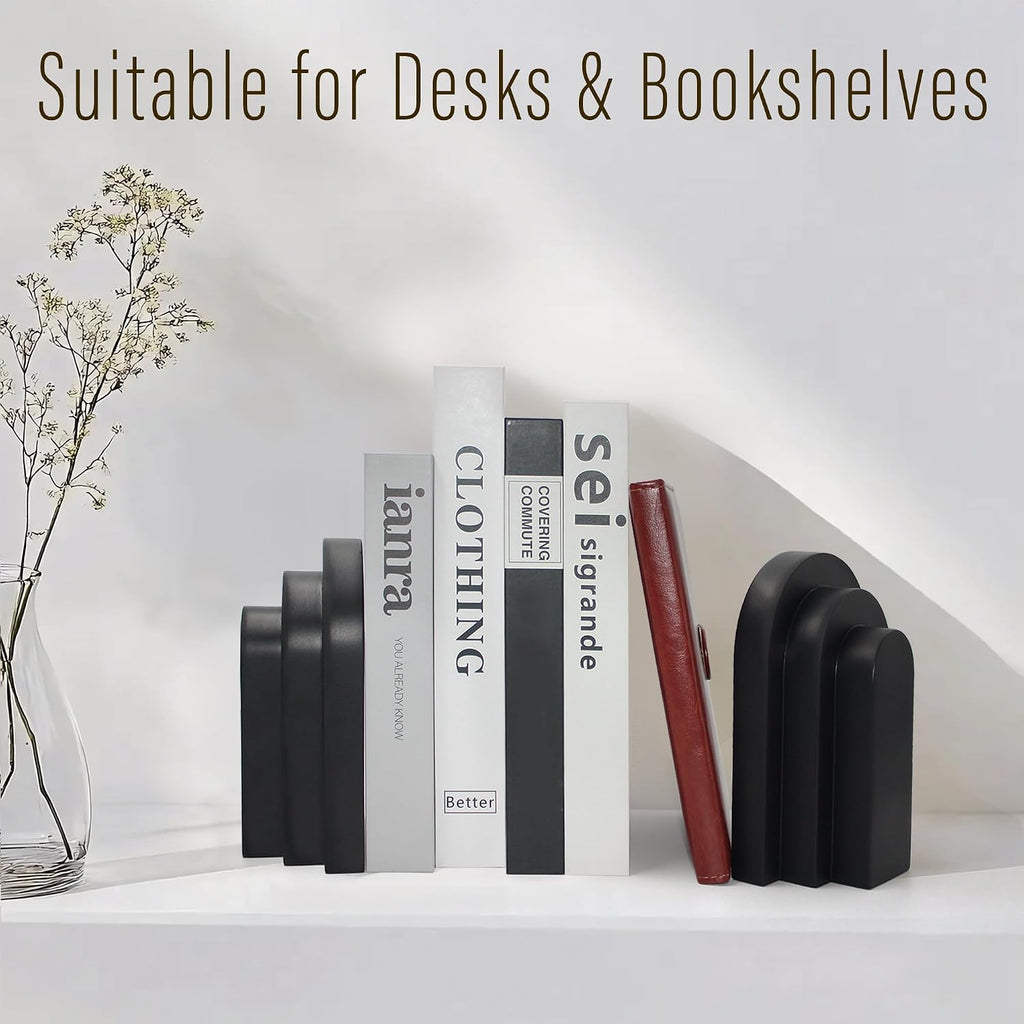 LIN CHUAN Heavy Duty Bookends for Shelves, Set of 2, Matte Black