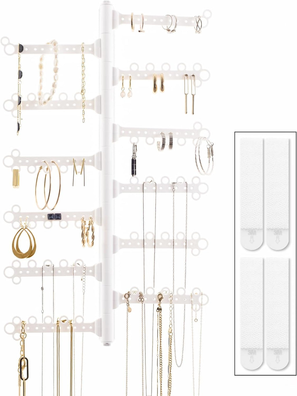 12-Tier Hanging Wall Jewelry Organizer, Earring,Necklace,Ring Holder-White