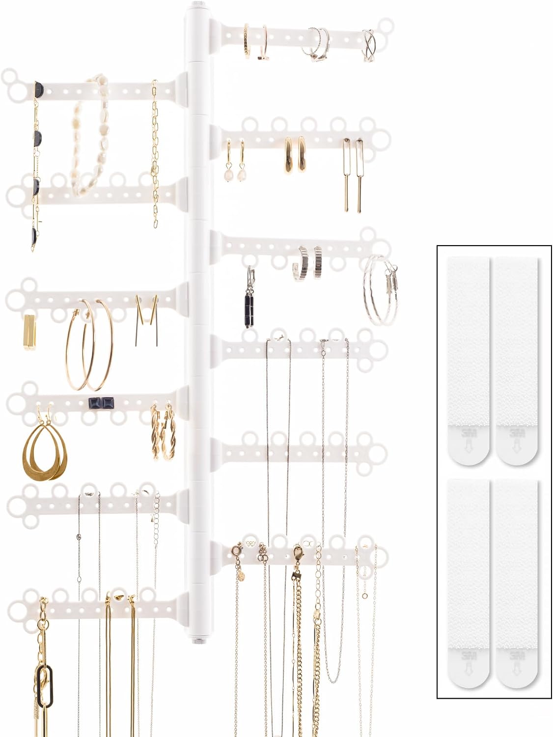 12-Tier Hanging Wall Jewelry Organizer, Earring,Necklace,Ring Holder-White