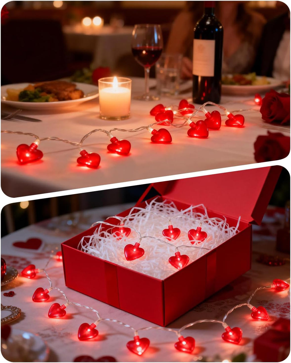 Luditek 2 Pack Total 29ft 80LED Valentines Day Decorations Battery Operated String Lights, Heart Shape Valentines Day Decor for Indoor Outdoor Home Room Party Wedding