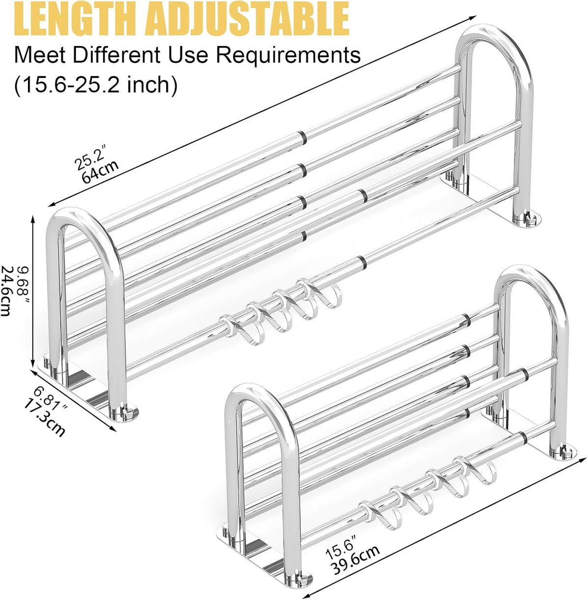 BESy Adjustable Bathroom Towel Rack with Shelf, Towel Bar, Chrome
