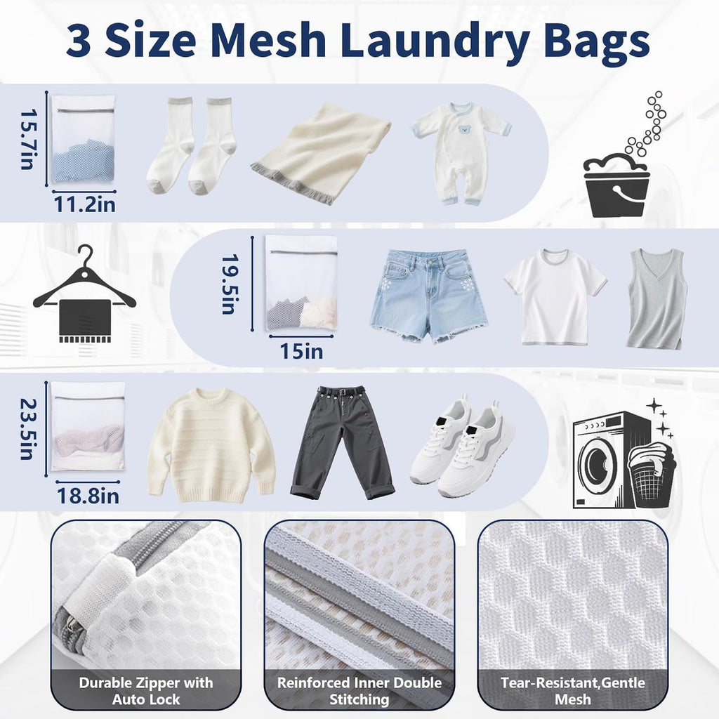 150L Laundry Bag Backpack with 3 Sizes Mesh Wash Bags and Shoulder Straps
