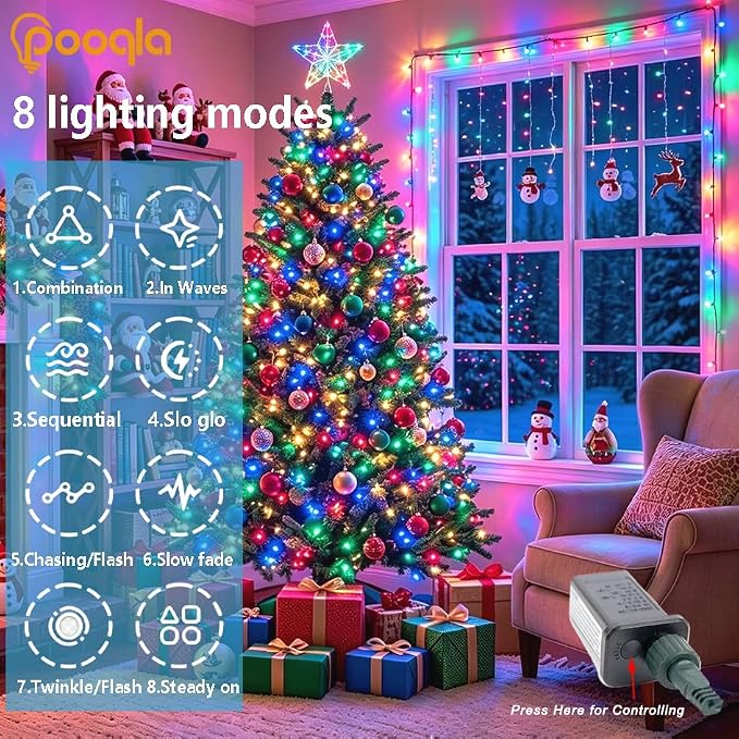 Pooqla 1000 LED Colorful Christmas Lights Outdoor String Lights, 328 ft
