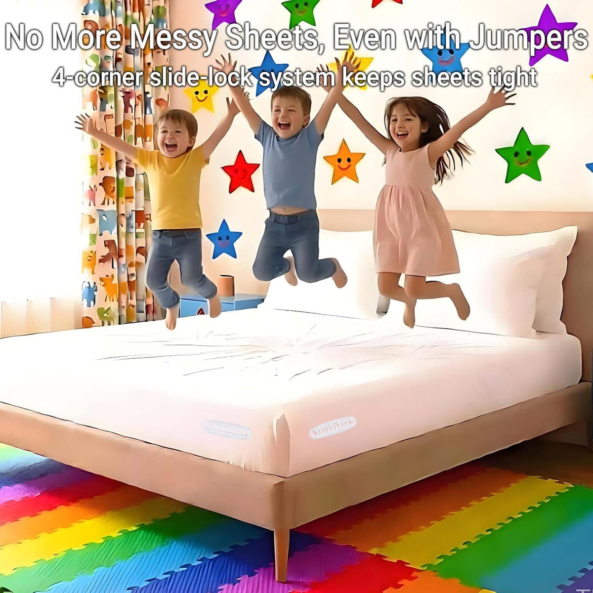 4Pcs Bed Sheet Holders for Corners, Heavy Duty Bed Lock Clips Keep Sheets Firm & Tight on Mattress, Non-Slip Grippers, Fitted Sheet Fastener, Universal Corner Holder for Home, White Plastic No Wrinkle