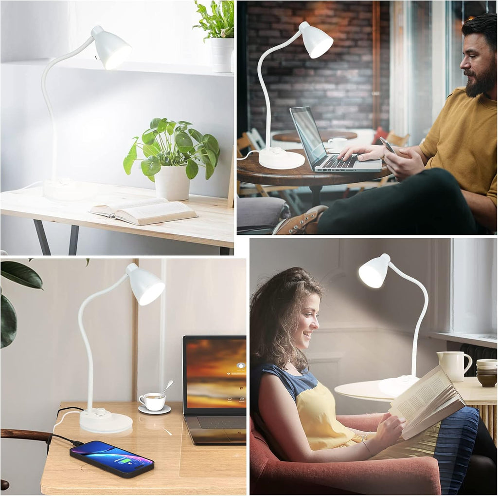 BOHON LED Desk Lamp with USB Charging Port, 3 Color Modes Dimmable, White