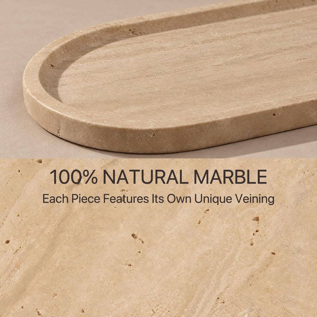 Beige Travertine Marble Bathroom Tray, 12 x 6 in, Vanity Tray