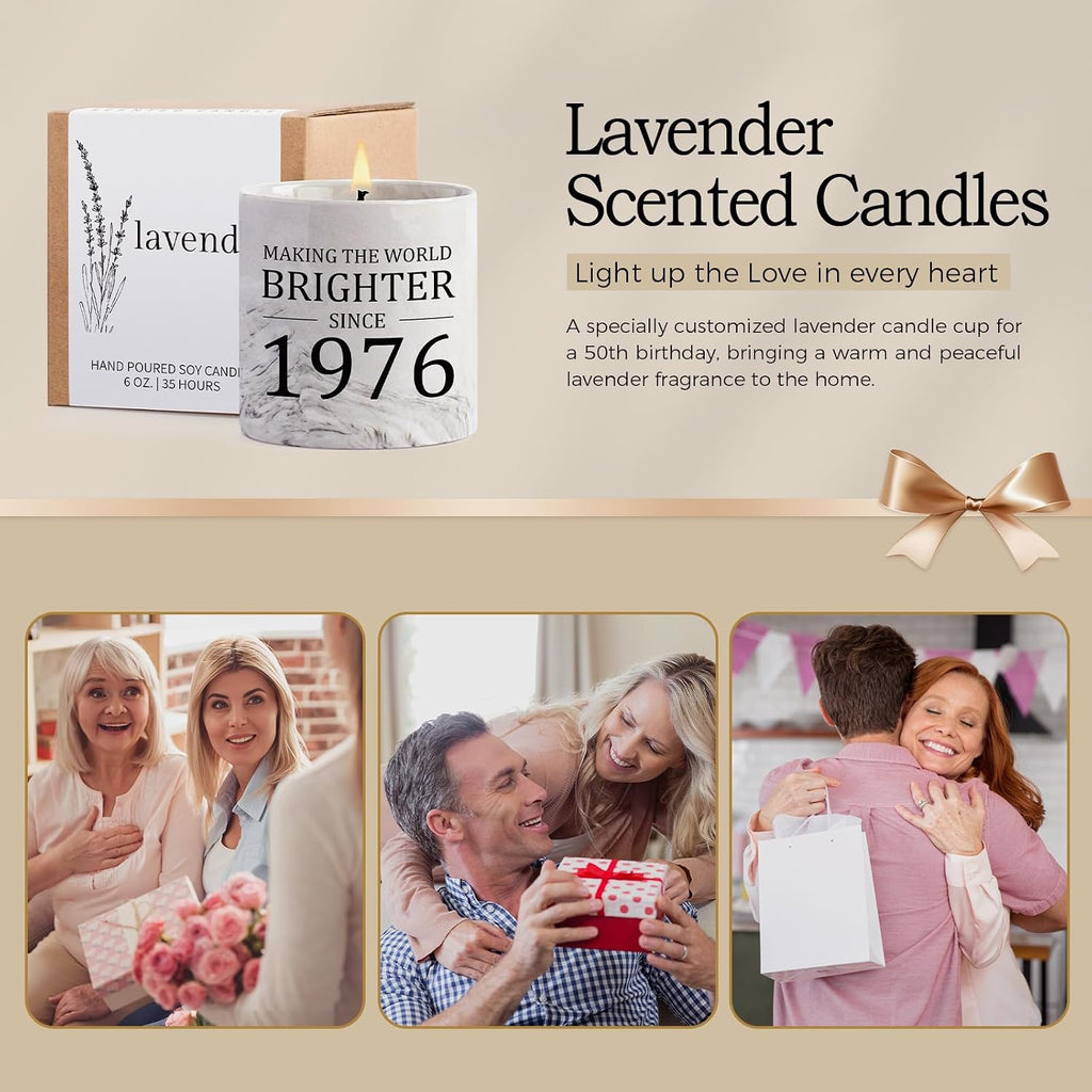50th Birthday Gift for Her - Gifts for 50 Year Old Birthday Woman - 1976 Bday Gifts for Women - 50 Year Old Present Idea for Her Him, 6oz Lavender Ceramics Candle