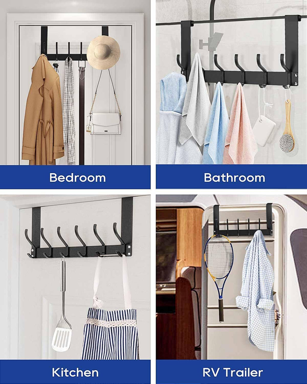 No Assembly Over The Door Hooks, Door Hanger, Door Coat Rack, Black
