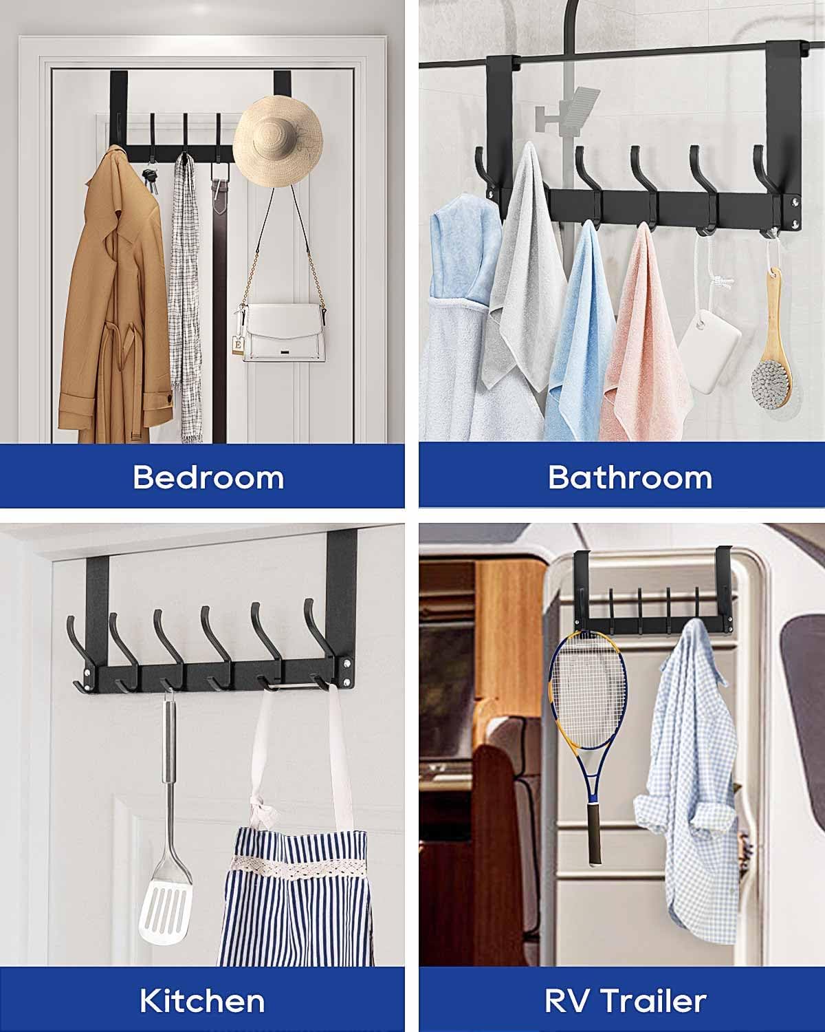 No Assembly Over The Door Hooks, Door Hanger, Door Coat Rack, Black