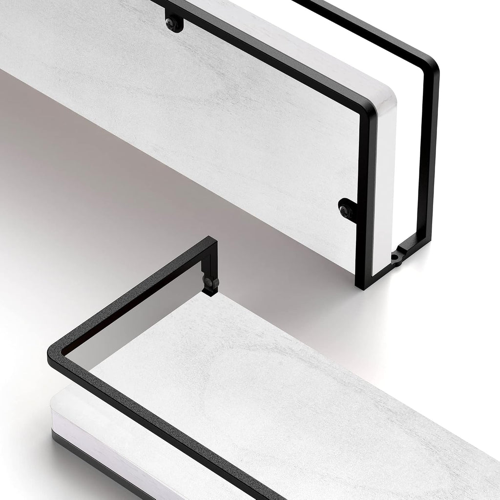 Meangood White Floating Shelves for Wall, 17 inch Bathroom Shelf, Set of 2