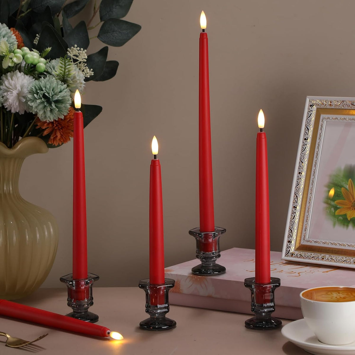 Rossesay 64 Pcs Flameless LED Taper Candle, Flickering Candles,Red
