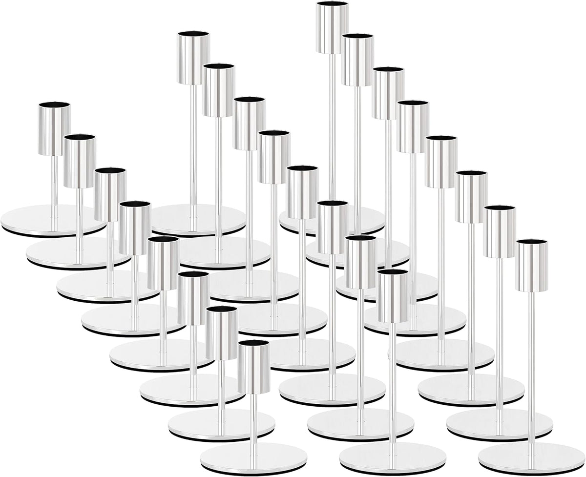 zeochyni Silver Candlestick Holders Set of 24 for Wedding Party Decoe