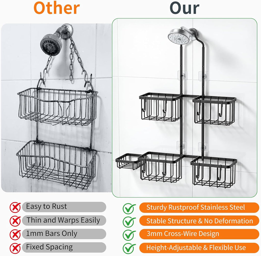 Luxspire Shower Caddy Hanging Overhead, Shower Organizer Hanging, Black