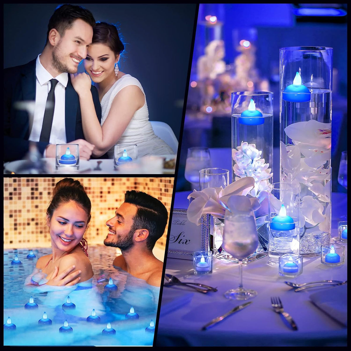 Honoson 24 Pack Flameless LED Floating Candles 1.6''Water Activated, Blue