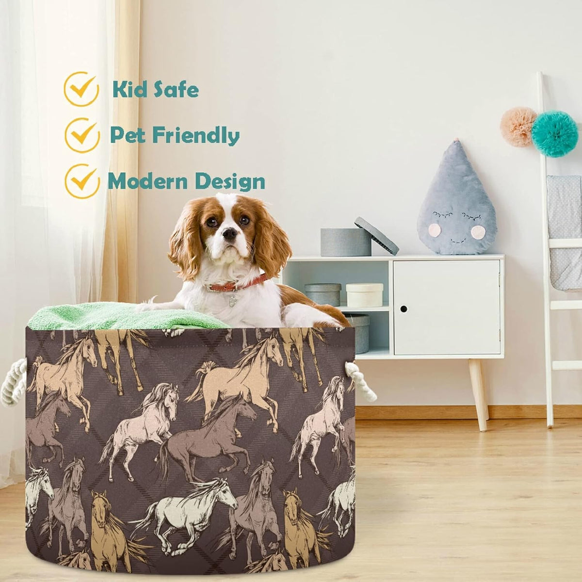 visesunny Horse Brown Pattern Laundry Baskets Fabric Storage Bin Storage Box Collapsible Storage Basket Toy Clothes Shelves Basket for Bathroom,Bedroom,Nursery,Closet,Office