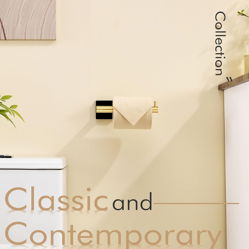KOKOSIRI Toilet Paper Holder Black with Gold Toilet Roll Holder Hold Mega Rolls Kitchen Bathroom Tissue Paper Dispenser Stainless Steel, B2005GDK