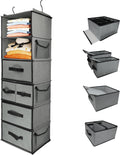 Durable 6-Tier hanging closet organizer with 5 Drawers & 3 Side Pocket,Thickened Fabric Hanging Shelves Holder with Sturdy Hook,Space-saving Storage Organization for Bedroom,Dorm,Guestroom,RV,Bathroom