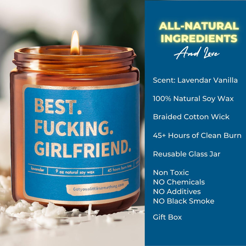 Lavender Vanilla Scented Candle Gift for Girlfriend for Birthday, Date Night, Couples Anniversary - Funny Birthday Gifts for Girlfriend | Romantic Present Idea from Boyfriend for Couples Anniversary