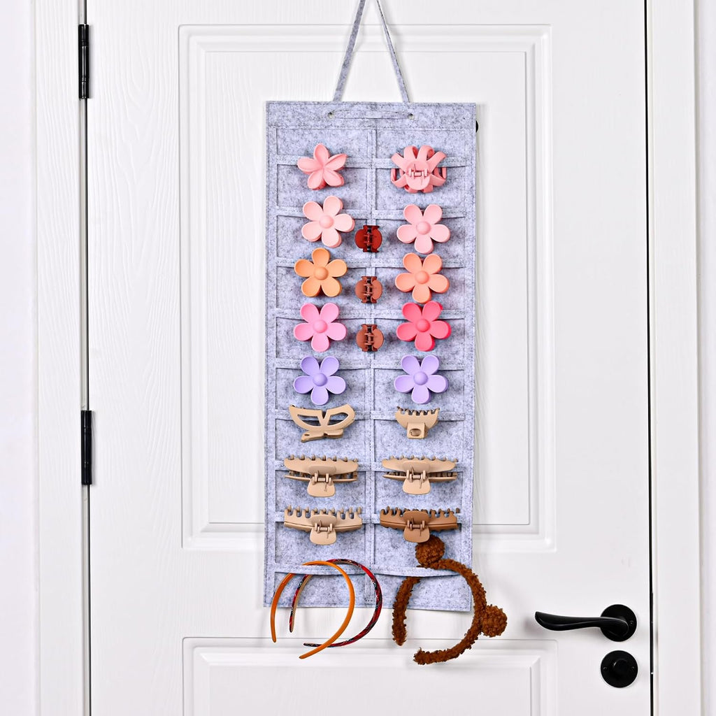 Lolalet Hair Claw Clip Organizer, 2 Pack Hanging Hair Clip Organizer Storage for Women Girl, Wall-Mounted Hair Claw Clip Holder Organizer, Claw Clip Storage Display for Wall Door Closet -Grey