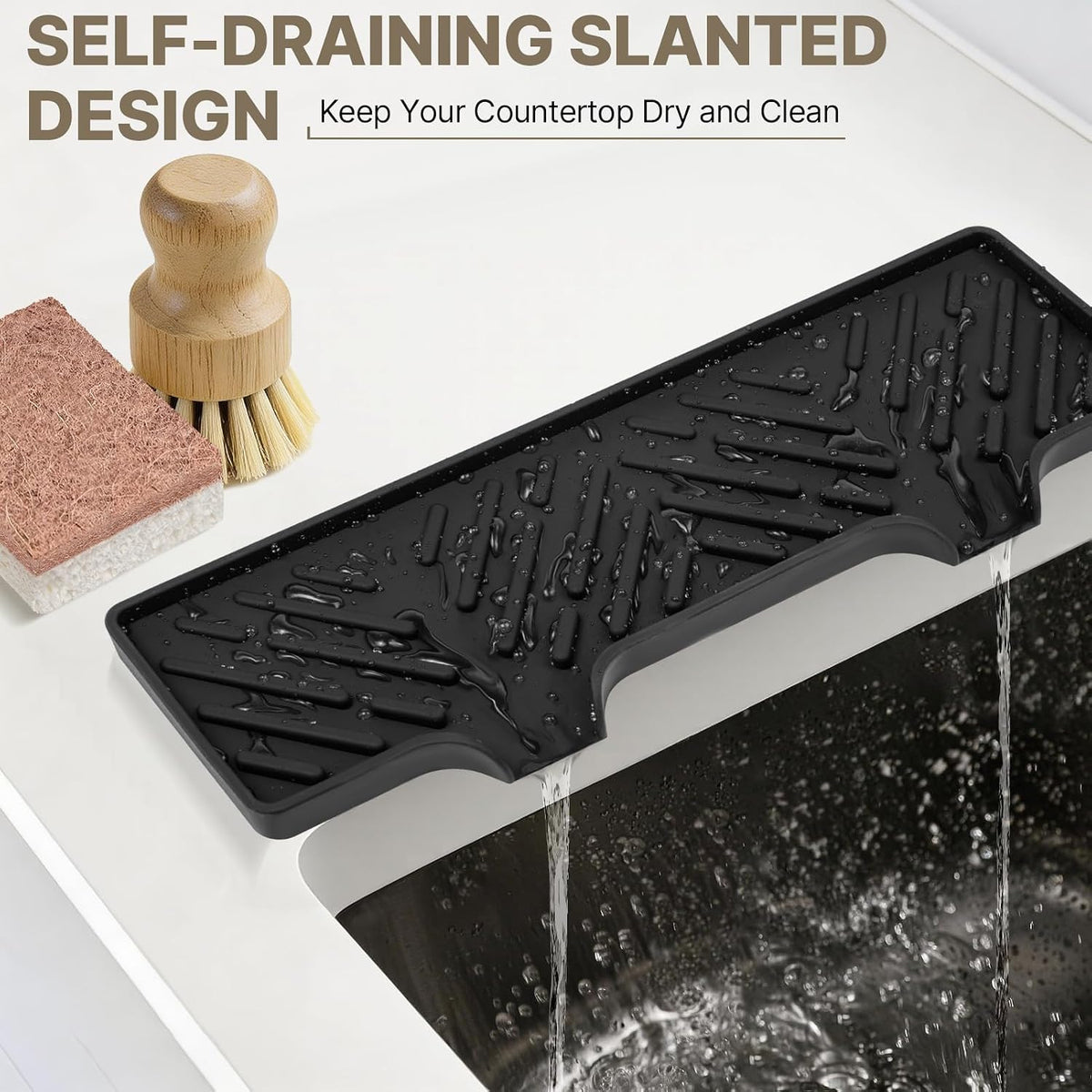 Kitchen Soap Dispenser Set with Self Draining Silicone Tray, Brush, Sponge