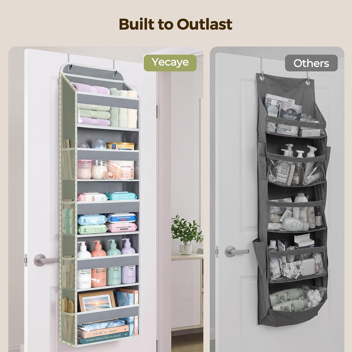 LAMU Over the Door Organizer, Large Capacity Behind the Door Storage with Clear PVC Windows, Back to School Supplies, Stuffed Animal Storage for Dorm Closet Nursery Bathroom Pantry, 5 Tier Grey