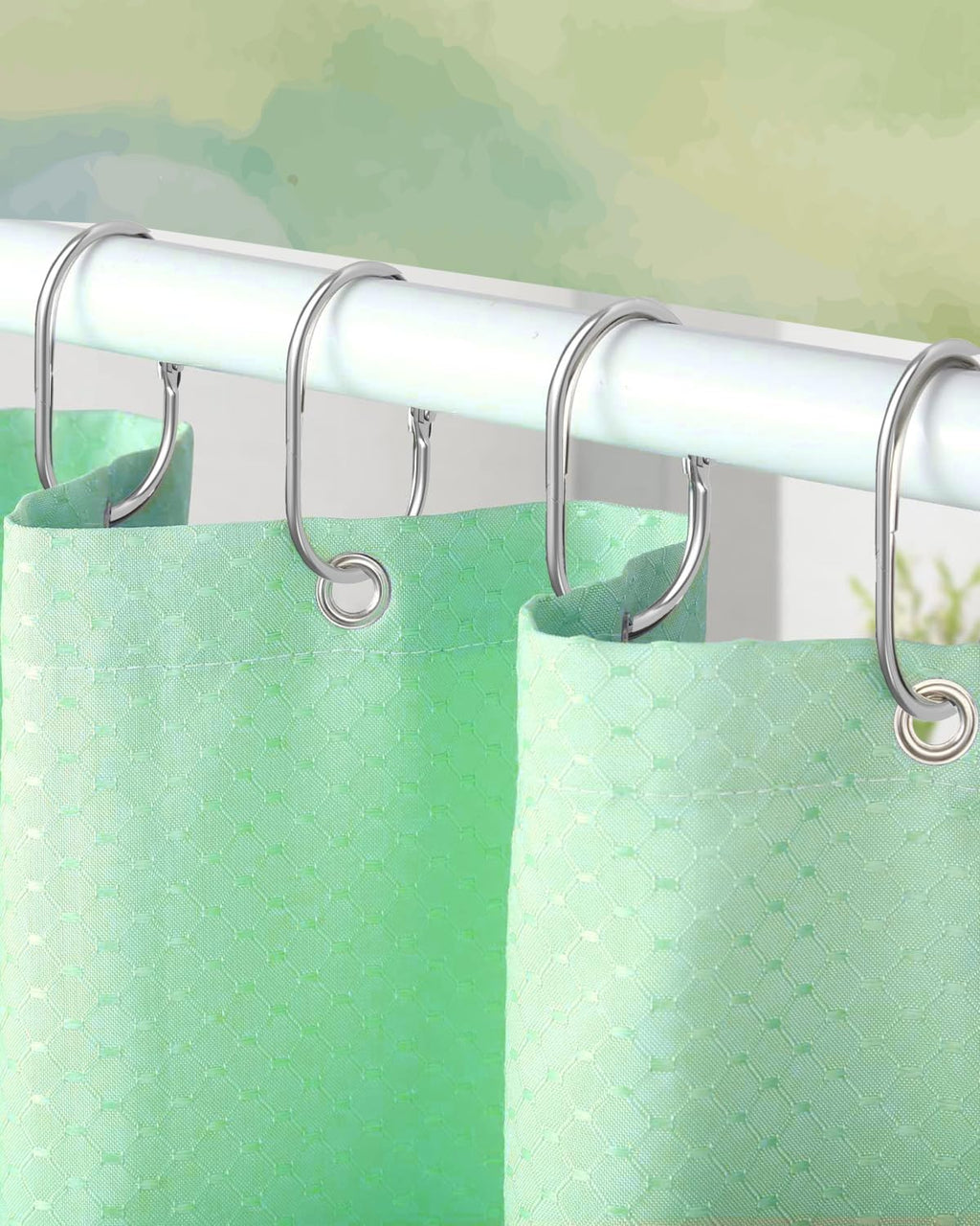 12 Pack Silver Shower Curtain Hooks,Gold Shower Curtain Rings,Brushed Nickel Shower Curtain Hooks Rust Proof, Metal Rust Proof Anti-Drop Smooth Shower Hooks for Shower Curtain