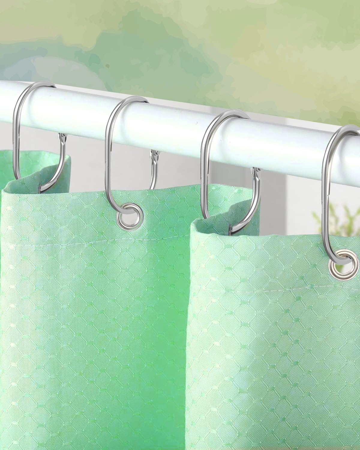 12 Pack Silver Shower Curtain Hooks,Gold Shower Curtain Rings,Brushed Nickel Shower Curtain Hooks Rust Proof, Metal Rust Proof Anti-Drop Smooth Shower Hooks for Shower Curtain