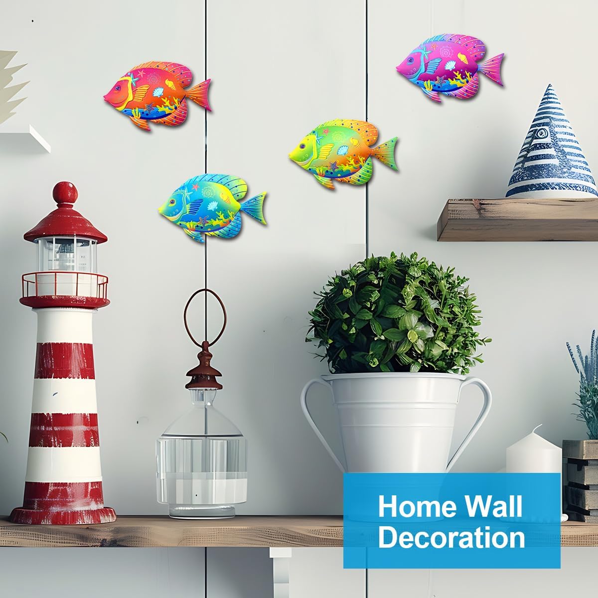 Oraytteo Metal Fish for Pool Decor, 4 Pack Fishes Wall Art Hanging Decorations for Barthroom Fence Patio Beach Home Decor, Indoor or Outdoor Decor