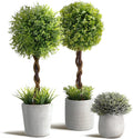 3 Pack Small Artificial Boxwood Topiary Tree, 14.5" Faux Indoor 028
